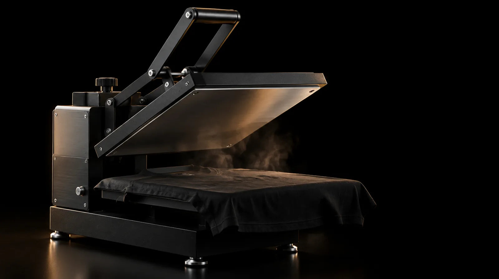 Heat press with a black tee