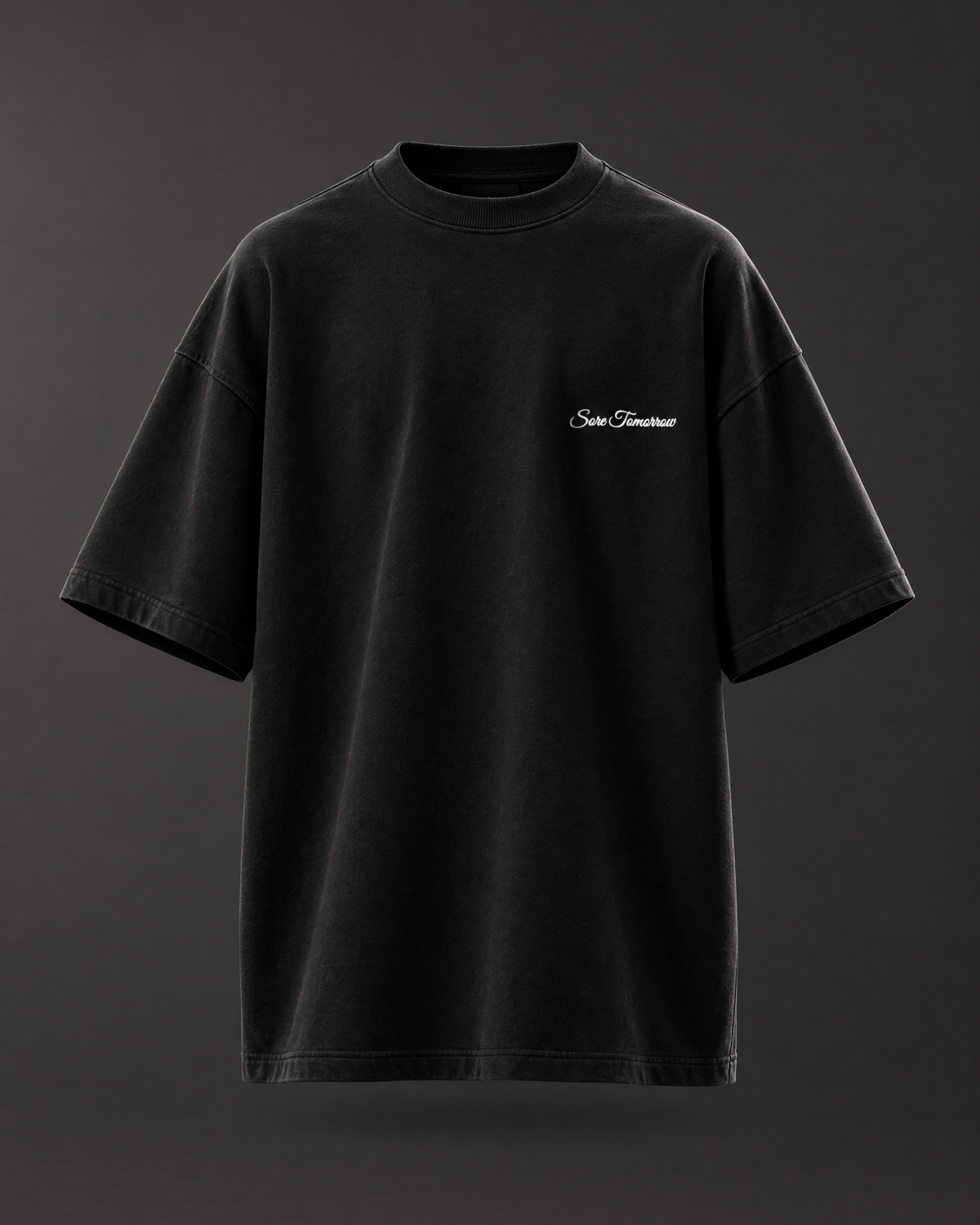 Sore Tomorrow The Pump Cover — black heavyweight oversized tee, front with script chest logo